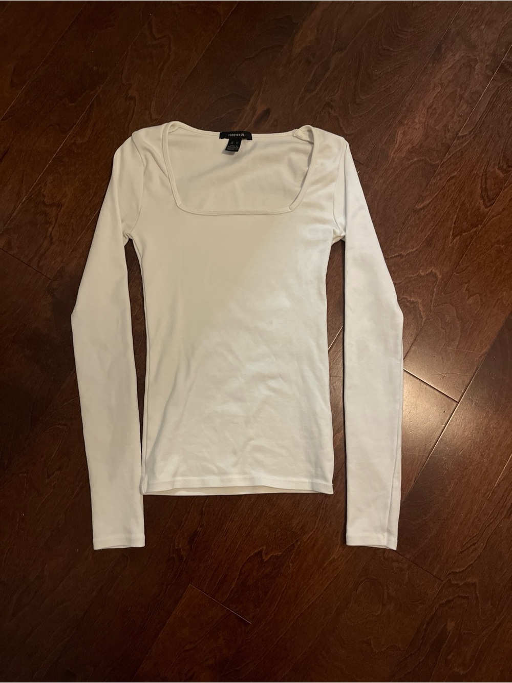 Forever 21 White Long Sleeve Square Neck Top